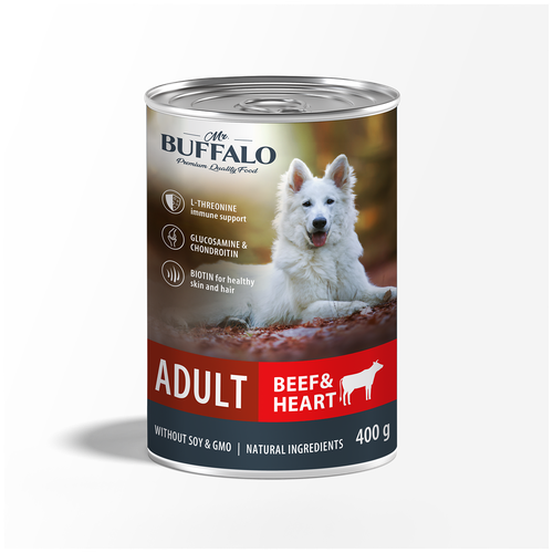 фото Влажный корм для собак Mr.BUFFALO Adult говядина и сердце 1 уп. х 9 шт. х 400 г