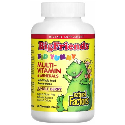 фото Natural Factors, Big Friends, Chewable Multi-Vitamin ans Minerals, жевательные мультивитамины и минералы, со вкусом ягод, 60 жевательных таблеток