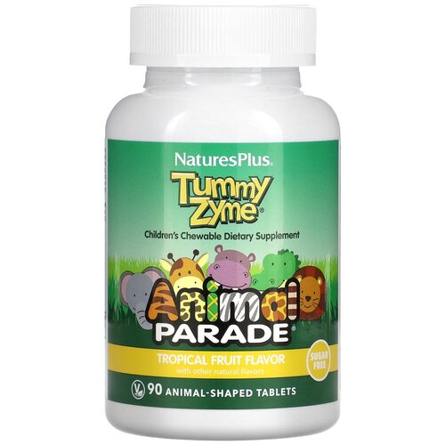 фото Tummy Zyme с активными ферментами, цельными продуктами и пробиотиками Source of Life, AnimaL Parade, 90 таб, NaturesPlus