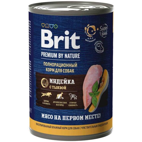 фото Консервы Brit Premium by Nature для взрослых собак всех пород с чувствительным пищеварением с индейкой, тыквой 410 грамм