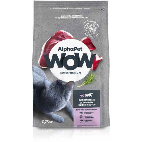 фото AlphaPet WOW Superpremium Сухой полнорационный корм c уткой и потрошками для взрослых домашних кошек и котов