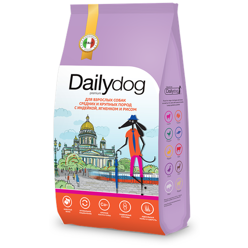 фото Dailydog Casual Line - Сухой корм для взрослых собак средних и крупных пород, с Индейкой, Ягненком и Рисом (12 кг)