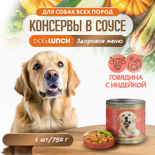 фото Корм влажный DOG LUNCH говядина и индейка в соусе для собак (750г)