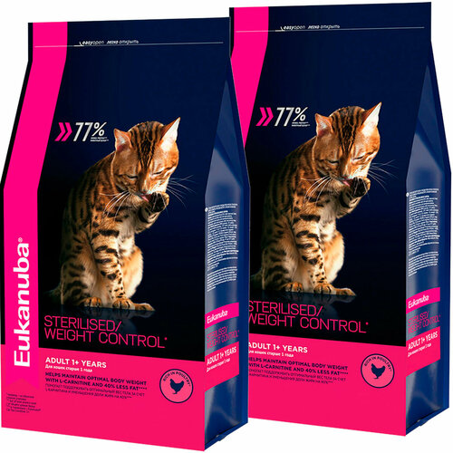 фото EUKANUBA CAT ADULT STERILISED/WEIGHT CONTROL диетический для взрослых кошек, кастрированных и стерилизованных кошек с птицей 2 уп.(1,5 + 1,5 кг)