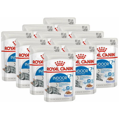 фото Консервы ROYAL CANIN INDOOR STERILISED 7+ для пожилых кастрированных котов и стерилизованных кошек живущих дома в желе (85 гр х 12 шт)