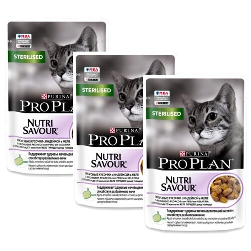 фото Влажный корм для стерилизованных кошек Pro Plan Nutrisavour , с индейкой 3 шт. х 85 г (кусочки в желе)