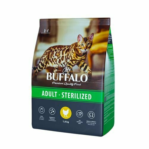 фото MR.BUFFALO STERILIZED 1,8 кг сухой корм для кошек курица 3 шт