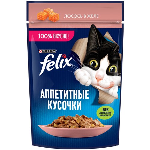 фото Влажный корм для кошек Felix Аппетитные кусочки, с лососем 25 шт. х 75 г (кусочки в желе)