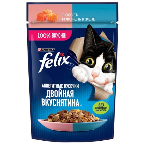 фото Влажный корм FELIX Двойная Вкуснятина с лососем и форелью, в желе 75 г х 26