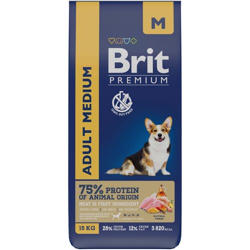 фото Brit Premium Dog Adult Medium 15кг курица сухой корм для взрослых собак средних пород