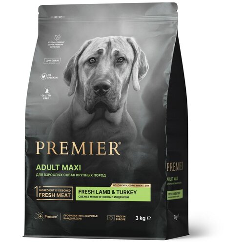 фото Сухой корм для собак Premier Dog Fresh Lamb&Turkey ADULT MAXI (Свежее мясо ягненка с индейки для взрослых собак крупных пород) 3 кг.