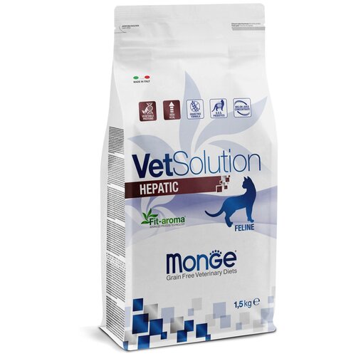 фото Сухой корм для кошек Monge VetSolution Hepatic, при проблемах с печенью, беззерновой 1500 г