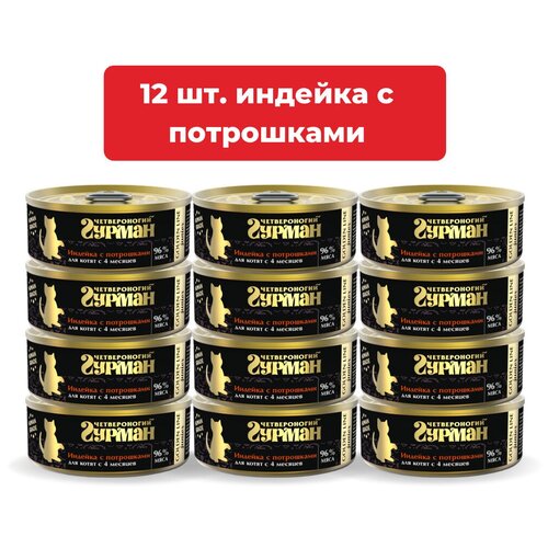 фото Влажный корм для котят Четвероногий Гурман Golden line Индейка с потрошками упаковка 12 шт х 100 г