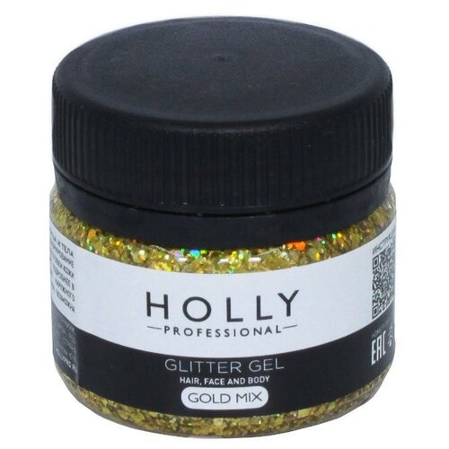 фото Holly Professional Декоративный гель для волос, лица и тела GLITTER GEL Holly Professional, Gold Mix, 20 мл