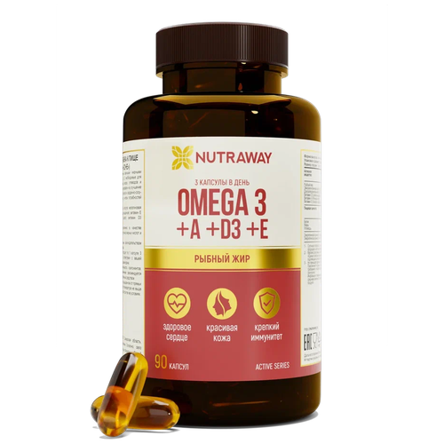 фото Комплекс витаминов Omega 3 +A+D3+E», Nutraway 90 капсул быстрого усвоения