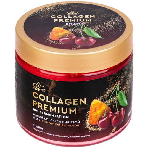 фото Натуральный пищевой коллаген в желе Collagen Premium с вишней и янтарной кислотой 380 гр