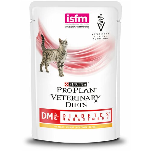 фото Корм влажный диетический (паучи) Pro Plan Veterinary Diets Cat DM Diabetes Management для взрослых кошек при диабете, курица, 85 г х 10 шт