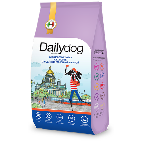 фото Сухой корм Dailydog casual для взрослых собак всех пород с индейкой, говядиной и рыбой - 20кг