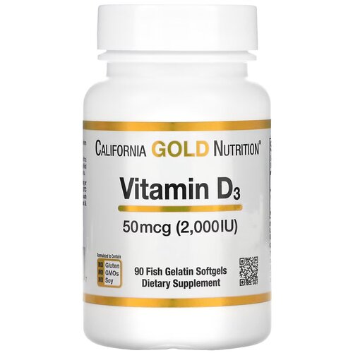 фото Витамин Д3 (Vitamin D3 California Gold Nutrition), 50 мкг (2000 МЕ), 90 капсул