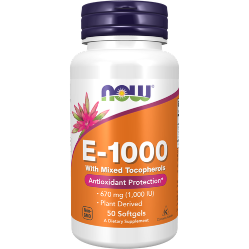 фото NOW E-1000 with Mixed Tocopherols 670 мг (1,000 МЕ) 50 капсул