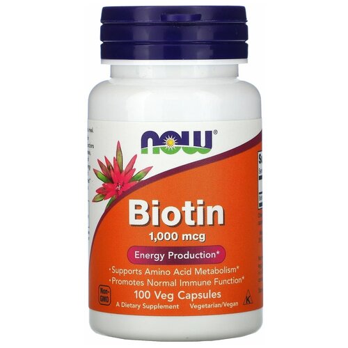 фото Капсулы NOW Biotin, 120 г, 100 мл, 1000 мкг, 100 шт.