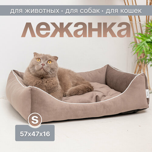 фото Лежанка для кошек и собак Лекона Маршал, капучино, велюр, размер S, 57х47х16 см