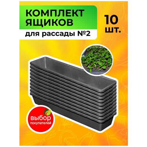 фото Ящик для рассады Садовита №2, черный, пластик, 60х14,5х9 см, 10 штук