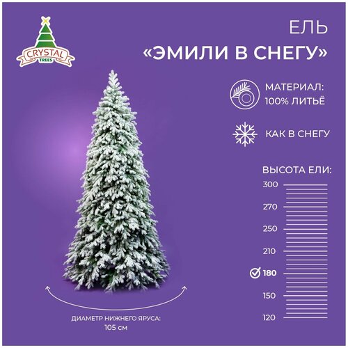 фото Искусственная елка новогодняя заснеженная Литая Crystal Trees эмили зеленая в снегу , высота 180 см