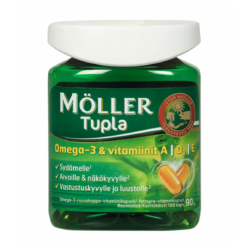 фото Moller Tupla Omega-3 капсулы с рыбьим жиром и витаминами. Рыбий жир мeллер капсулы , 100 шт. Норвегия