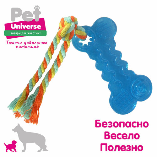 фото Мини косточка с канатиком Pet Universe. Для щенков и мелких пород 18*4.3 см /PU3006BE