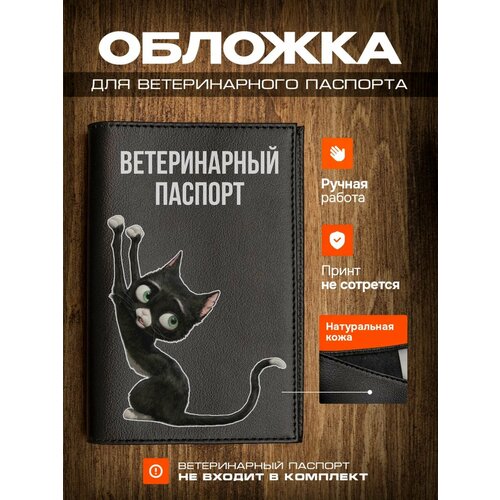 фото Обложка на ветеринарный паспорт для кошек с принтом черный котик